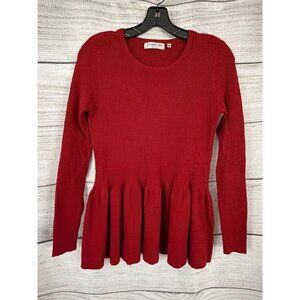 Patrizia Luca Milano Red Ribbed Peplum Sweater Size M